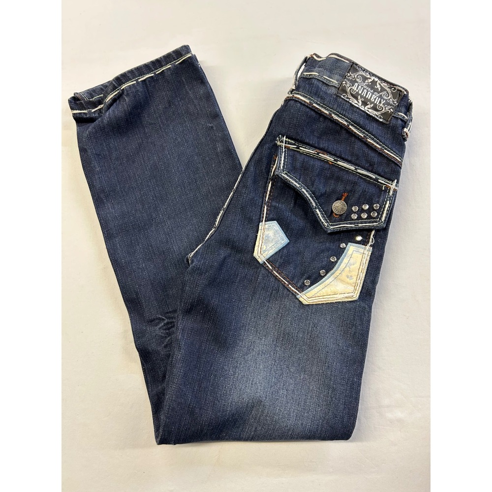 Sons of Anarchy Boys Jeans Size 12 Dark Wash Rhinestone Contrast Stitch Denim
